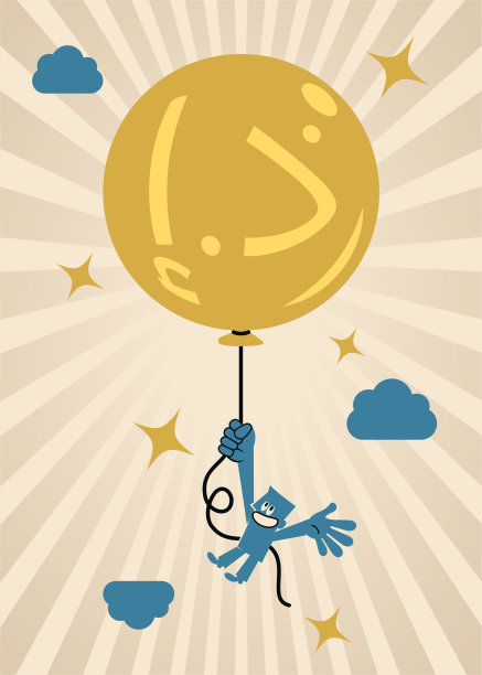 商人拿着一个装满阿拉伯联合酋长国货币标志的气球在天空中飞行图片下载