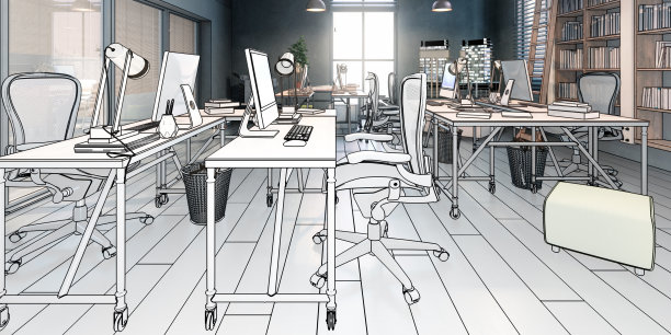 建筑设计办公室(概念)-全景3D可视化图片下载