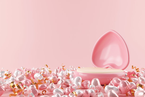 抽象的模拟场景。几何讲台形状的展示产品，礼品和广告。情人心中爱的婚礼理念。3D渲染图图片下载