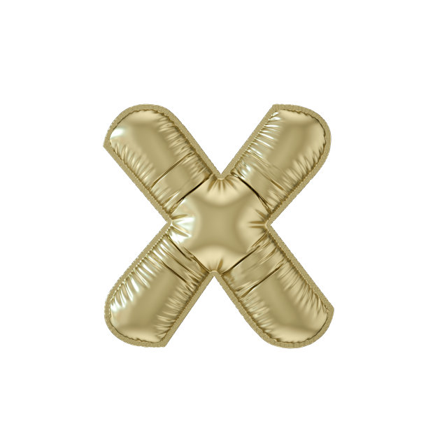 字母x气球金色箔在白色背景下小写图片下载