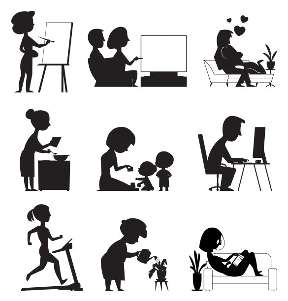 呆在家里。有人在房子里的窗户。轮廓图片下载