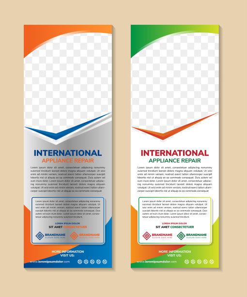 国际家电维修垂直横幅贴模板设计，带有图片和文字放置图片下载