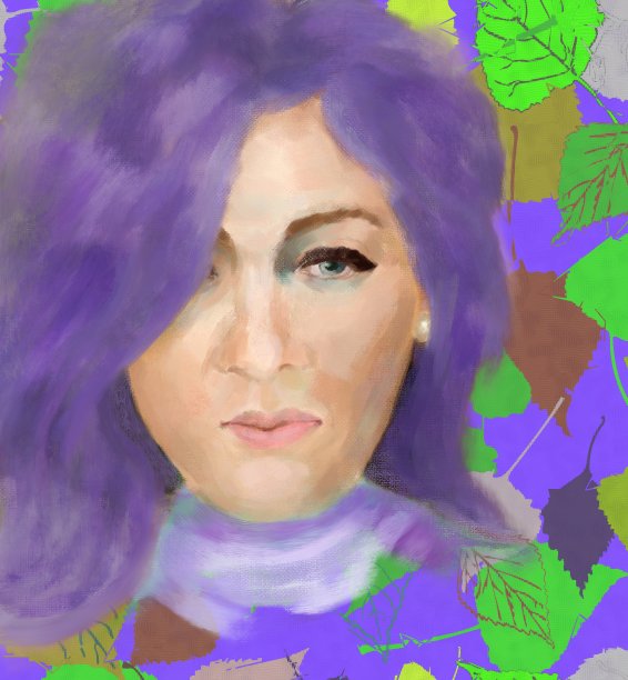 在装饰的背景上画一幅以印象派风格为风格的中年妇女的如画般的画像图片下载