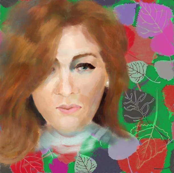 在装饰的背景上画一幅以印象派风格为风格的中年妇女的如画般的画像图片下载