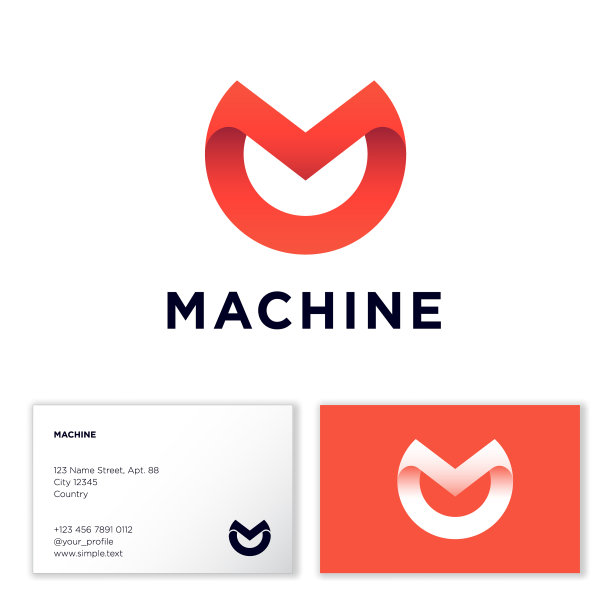 M字母像红色缎带。字母M刻在一个圆圈里。的名片。图片下载