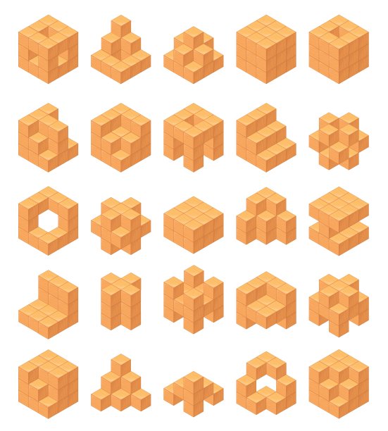 等距木立方体。木质构造器立方体微型积木，用于形状建筑，儿童数学游戏，儿童教育玩具，学习计数和逻辑，简洁的矢量插图图片下载