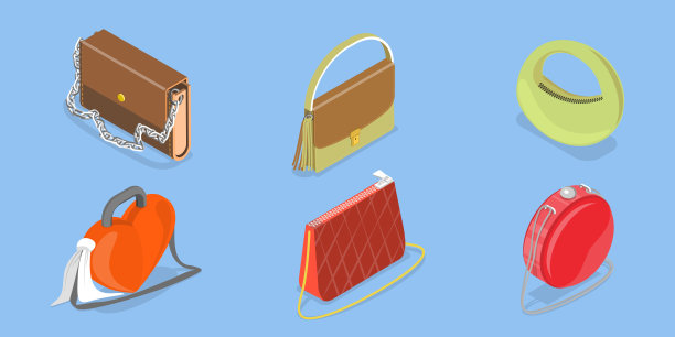 三维等距平面矢量图标的手袋集图片下载