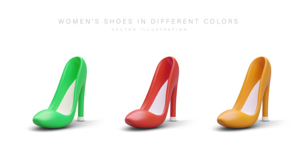3d逼真的鞋子为女性在不同的颜色。漂亮的高跟鞋模板图片下载