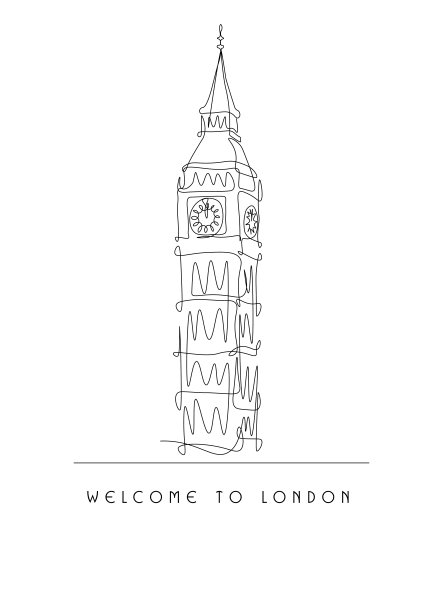 著名旅游景点大本钟的线条图。威斯敏斯特宫，大本钟，英国。图片下载