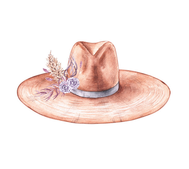 毡帽在波西米亚风格与热带花卉在一个白色的背景图片下载