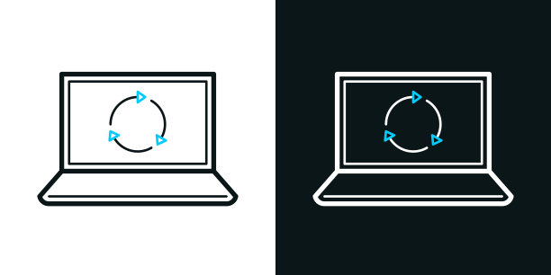 刷新或重新加载笔记本电脑。黑色或白色背景上的双色线图标-可编辑的笔画图片下载