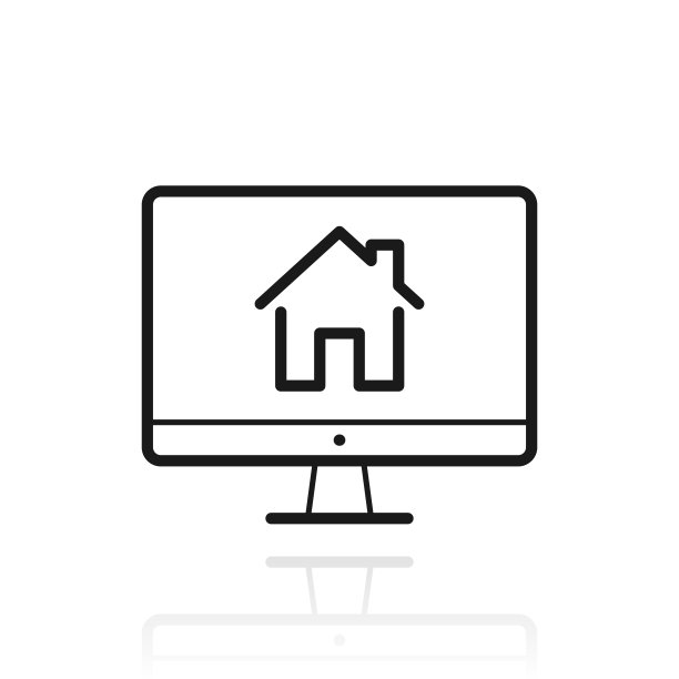 台式电脑与智能家居。白色背景上反射的图标图片下载