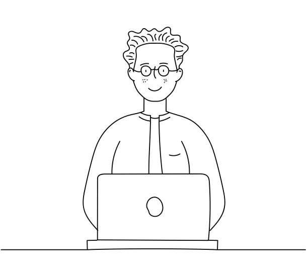 商人，男性上班族，坐在工作场所。手绘写生风格，设计简单。图片下载