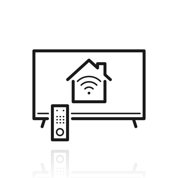带智能家居的电视。白色背景上反射的图标图片下载