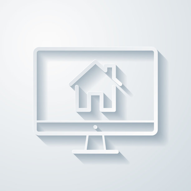 带有智能家居的台式电脑。空白背景上剪纸效果的图标图片下载