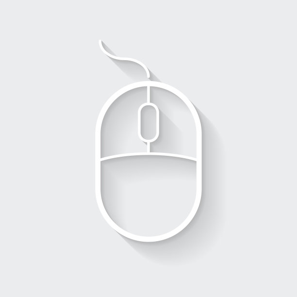电脑鼠标。图标与空白背景上的长阴影-平面设计图片下载