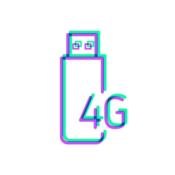 4G USB调制解调器。图标与两种颜色叠加在白色背景上图片下载