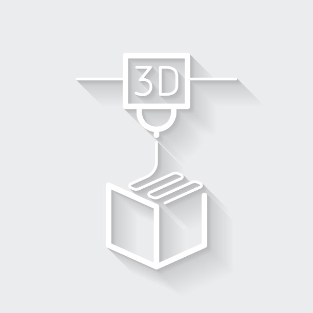 3 d打印机。图标与空白背景上的长阴影-平面设计图片下载