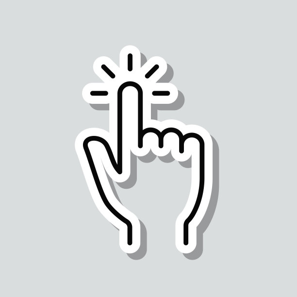 用手光标点击。图标贴纸在灰色背景图片下载