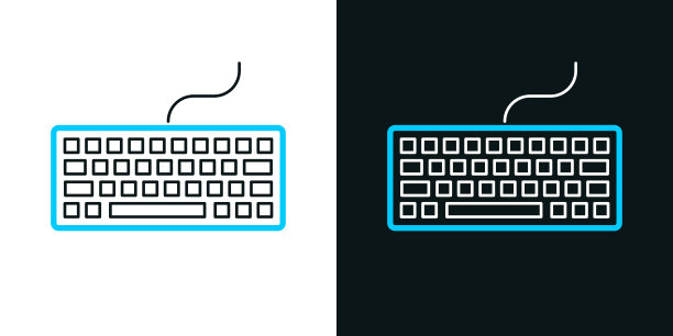 键盘。黑色或白色背景上的双色线图标-可编辑的笔画图片下载