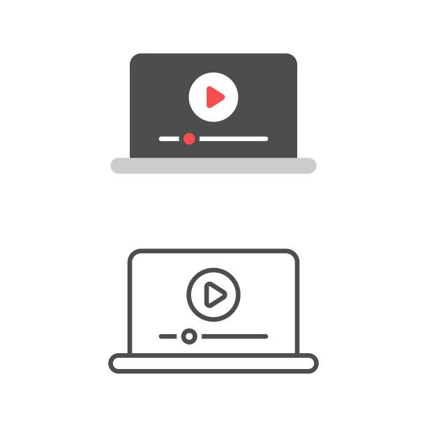 笔记本电脑上的视频播放器图标矢量设计。图片下载