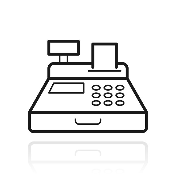 收银机。白色背景上反射的图标图片下载