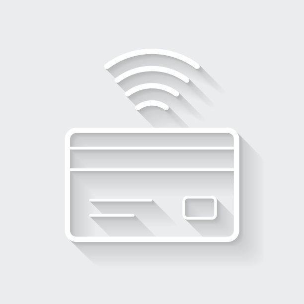 非接触式信用卡。图标与空白背景上的长阴影-平面设计图片下载