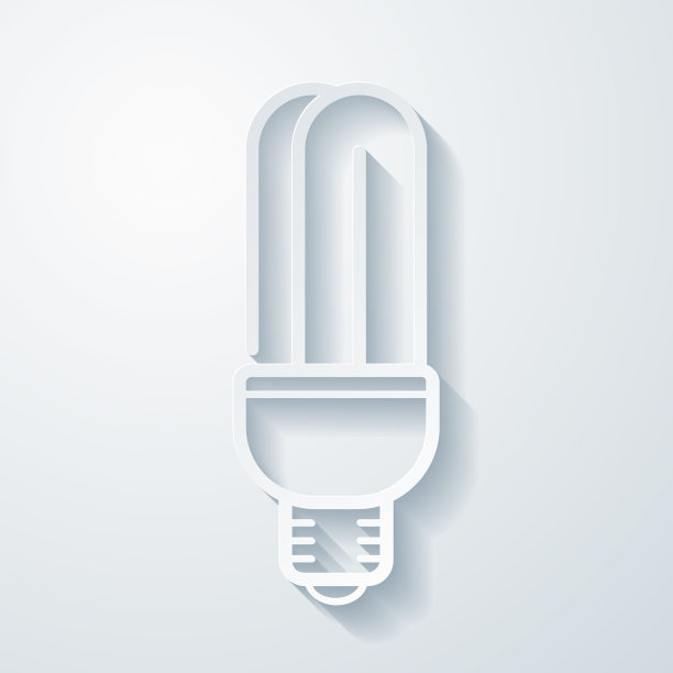 节能灯泡。空白背景上剪纸效果的图标图片下载