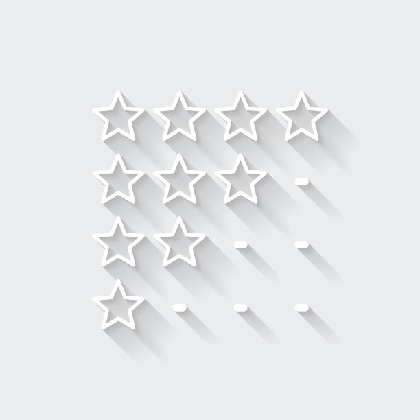 星评级。图标与空白背景上的长阴影-平面设计图片下载