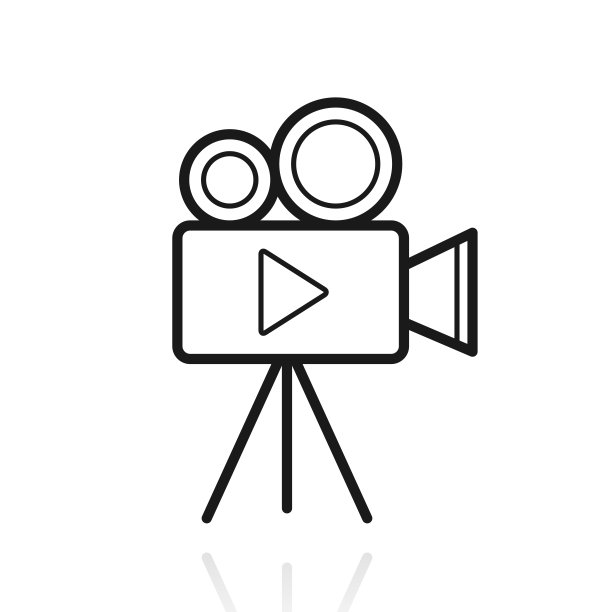 带三脚架的摄像机。白色背景上反射的图标图片下载