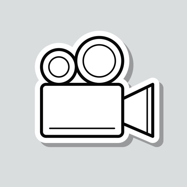电影摄影机。图标贴纸在灰色背景图片下载