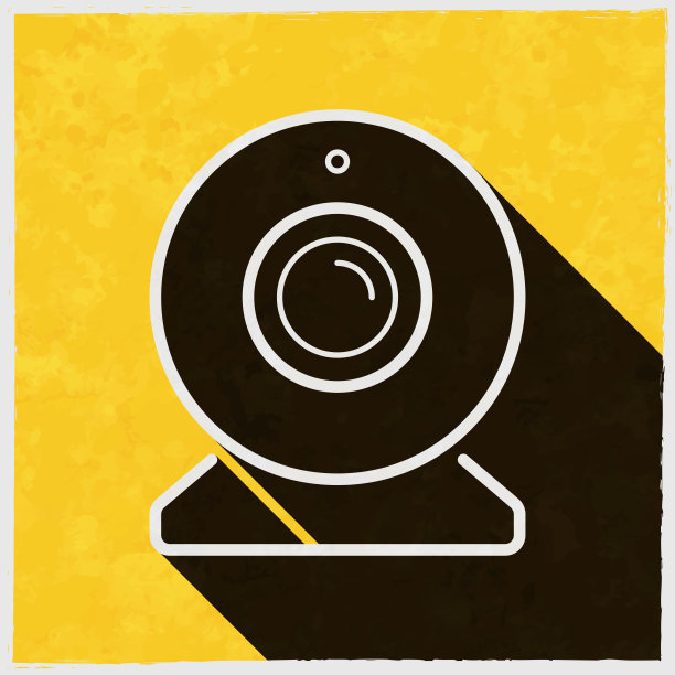 摄像头。图标与长阴影的纹理黄色背景图片下载