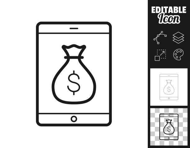 平板电脑和钱袋。图标设计。轻松地编辑图片下载