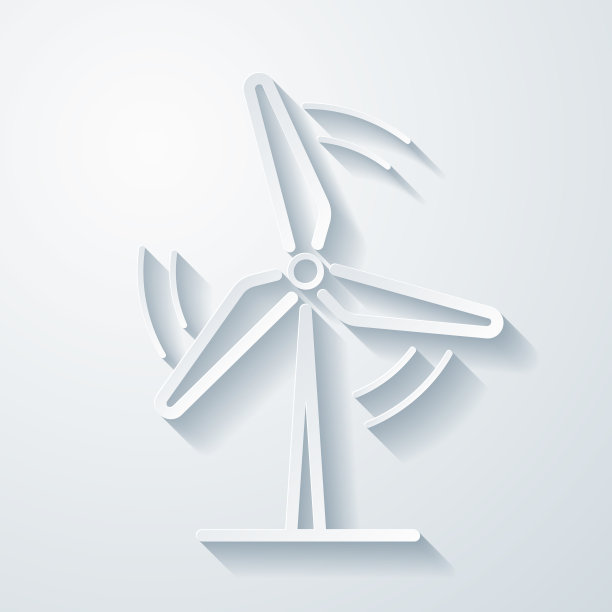 风力涡轮机。空白背景上剪纸效果的图标图片下载
