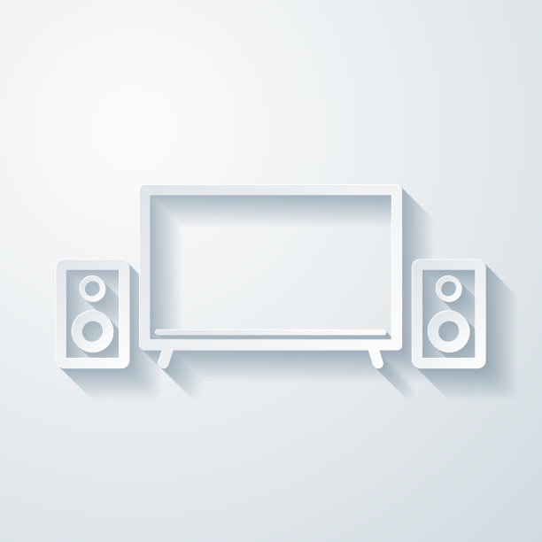 家庭影院。空白背景上剪纸效果的图标图片下载