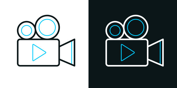 摄像机。黑色或白色背景上的双色线图标-可编辑的笔画图片下载