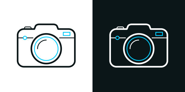相机。黑色或白色背景上的双色线条图标-可编辑笔触图片下载