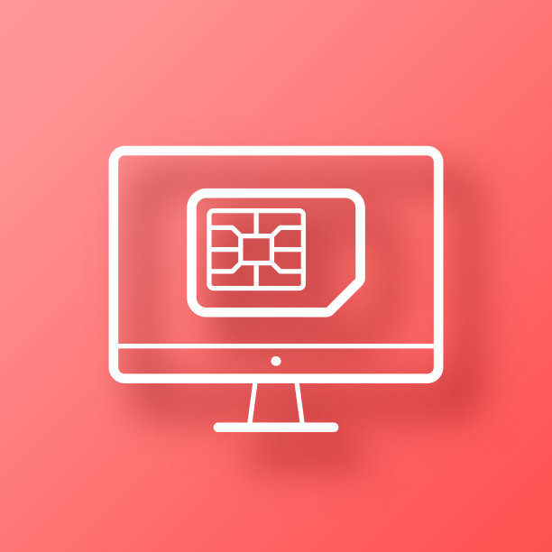 有SIM卡的台式电脑。图标在红色背景与阴影图片下载