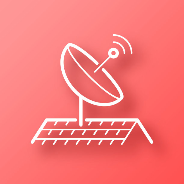 屋顶上有卫星天线。图标在红色背景与阴影图片下载