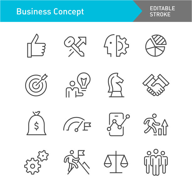 商业概念图标-线系列-可编辑的笔触图片下载