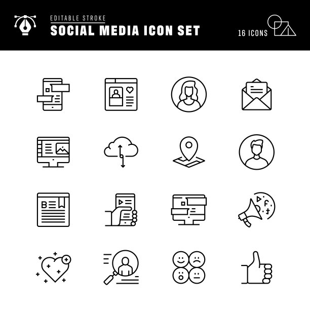 社交媒体线图标图片下载