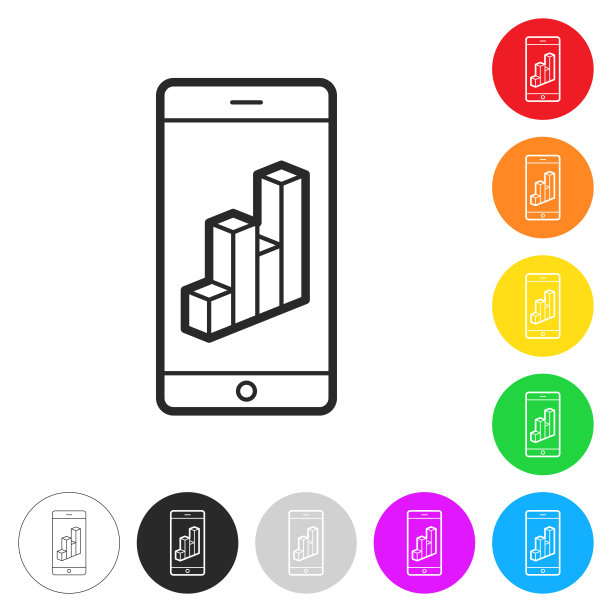 智能手机与3D图表。彩色按钮上的图标图片下载