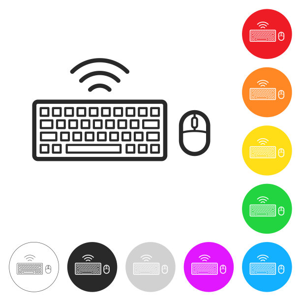 无线键盘和鼠标。彩色按钮上的图标图片下载