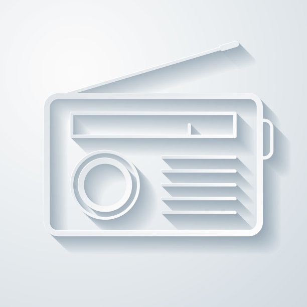 收音机。空白背景上剪纸效果的图标图片下载