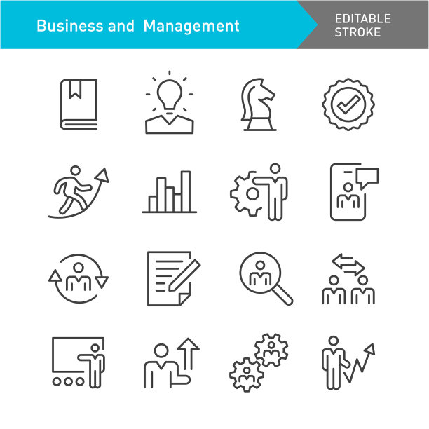 商业和管理图标-线系列-可编辑的笔画图片下载