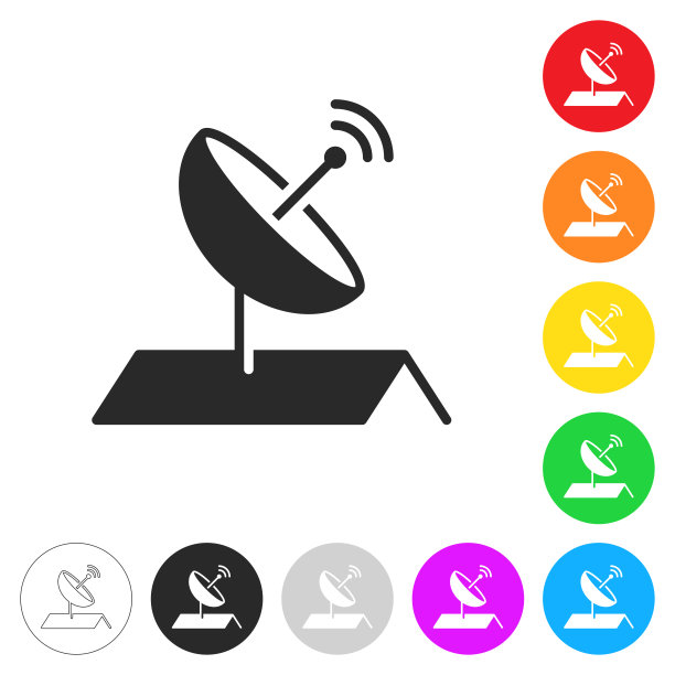 屋顶上有卫星天线。彩色按钮上的图标图片下载