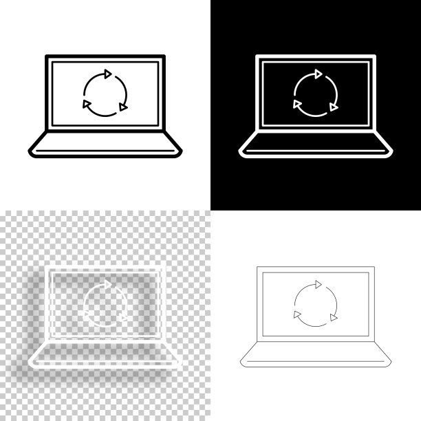 刷新或重新加载笔记本电脑。图标设计。空白，白色和黑色背景-线图标图片下载