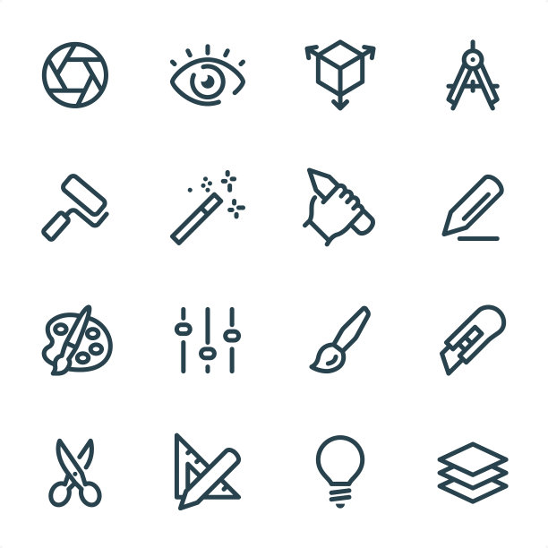 图形设计-像素完美的单色线图标图片下载