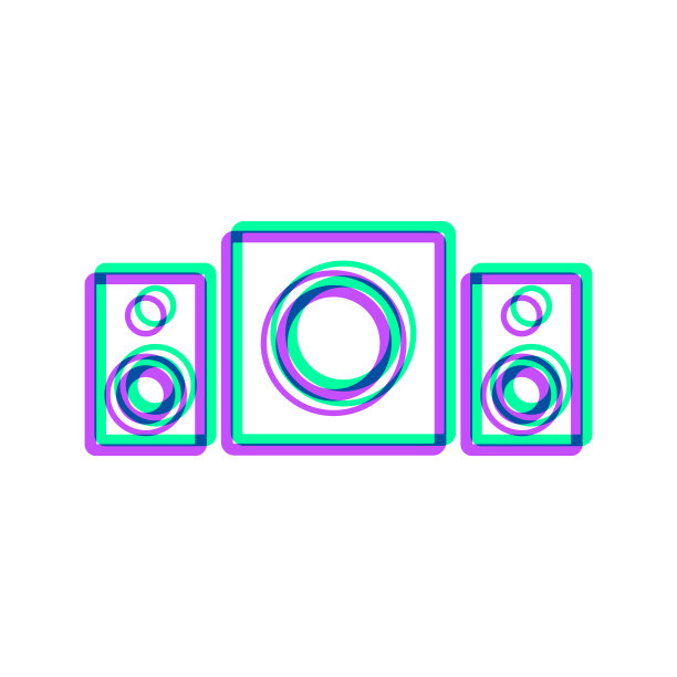 带低音炮的扬声器音响系统。图标与两种颜色叠加在白色背景上图片下载