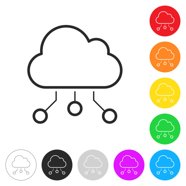 云计算。彩色按钮上的图标图片下载
